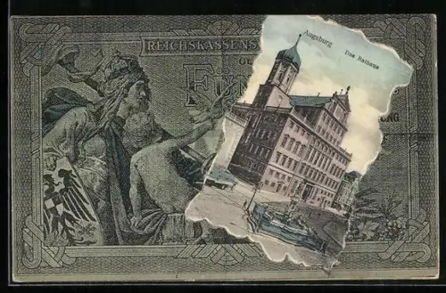 AK Augsburg, Das Rathaus im Geldscheinpassepartout