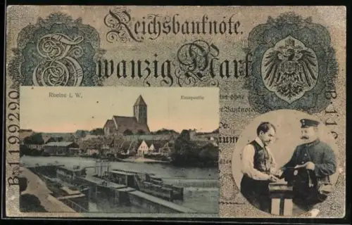 AK Rheine i. W., Emspartie im Geldscheinpassepartout