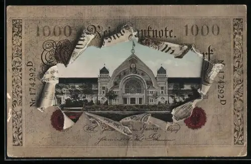 AK Nürnberg, Bayer. Jubiläums-Landesausstellung 1906, Hauptindustriegebäude, Geldschein