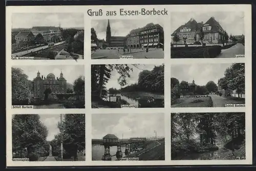 AK Essen-Borbeck, Krankenhaus, Marktplatz, Schloss Borbeck