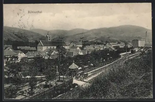 AK Bühlertal, Ortsansicht mit Kirche und umliegenden Bergen