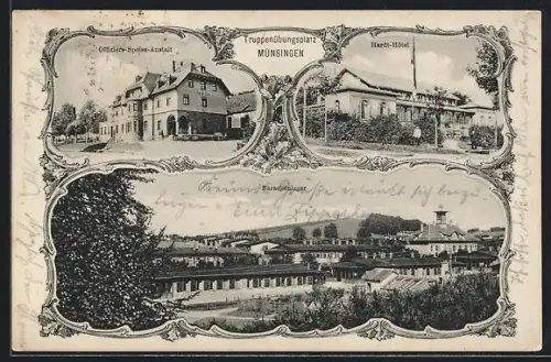 AK Münsingen, Truppenübungsplatz, Offiziers-Speise-Anstalt, Hardt-Hotel, Barackenlager