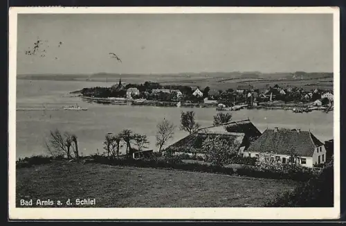 AK Bad Arnis a. d. Schlei, Ortsansicht mit Ufer und Kirche