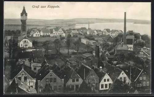 AK Kappeln, Ortsansicht, Wasserturm, Fabrikschornstein