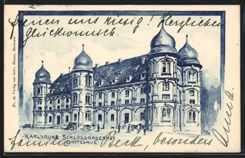 Künstler-AK Karlsruhe, Schlosskaserne Gottesaue