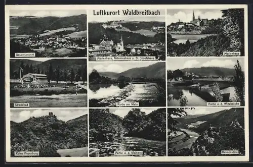 AK Waldbreitbach, Gesamtansicht, Marienhaus, Antoniushaus, St. Josefshaus, Ruine Neuerburg