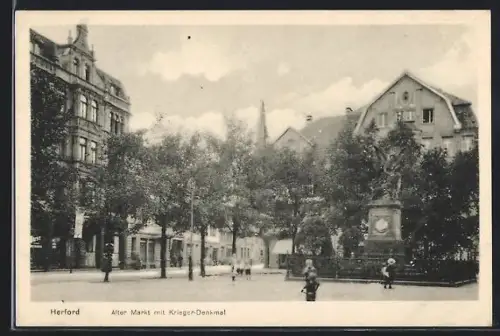 AK Herford, Alter Markt, Krieger-Denkmal