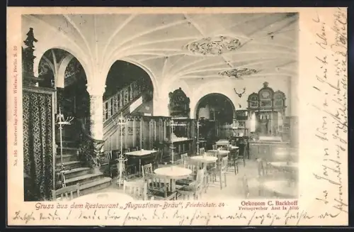 AK Berlin, Restaurant Augustiner-Bräu, Friedrichstr. 84, Innenansicht, Inh. Oekonom C. Backhoff