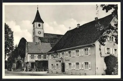 AK Schliengen /Baden, Kirche, Gasthof Sonne