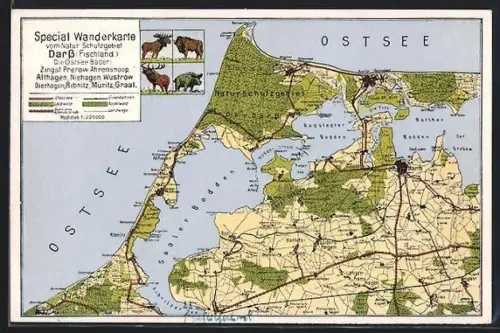 AK Barth, Special Wanderkarte vom Naturschutzgebiet, Ostsee, Zingst, Prerow, Ahrenshoop