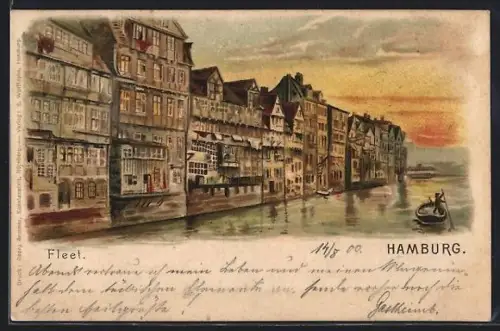 AK Alt-Hamburg, Fleet, historische Häuser am Wasser