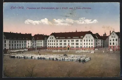AK Kiel-Wik, Kasernen mit Exerzierplatz der 1. Werft- und 1. Torp.-Division