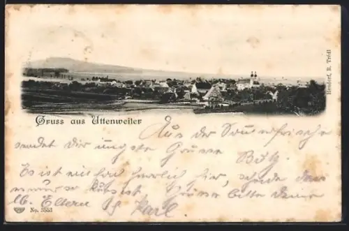 AK Uttenweiler, Ortsansicht mit Kirche und Dorfpanorama