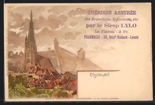 Lithographie Esslingen, Stadtkirche, Altstadt