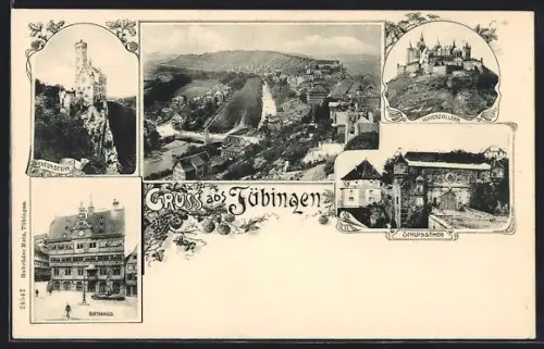 AK Tübingen, Schloss Hohenzollern, Schlossberg, Rathaus, Schlossthor