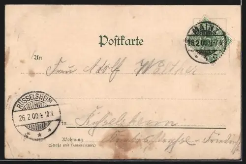 AK Mainz, Dom, Rhein, Dampfschiff