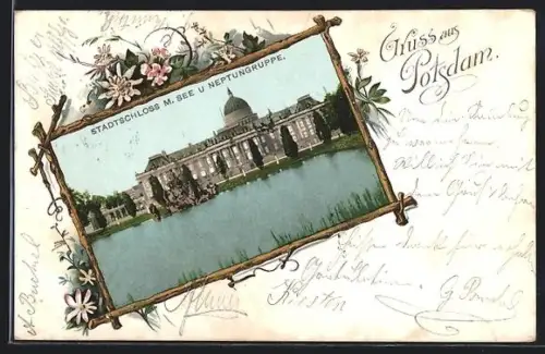 AK Potsdam, Stadtschloss mit See, Neptungruppe
