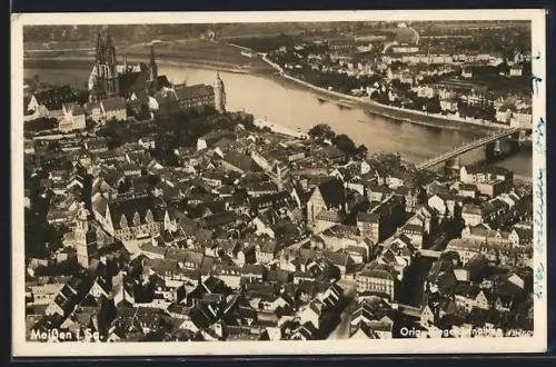 AK Meissen i. Sa., Ortsansicht vom Flugzeug aus