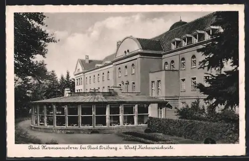 AK Bad Hermannsborn bei Bad Driburg, Kurhausrückseite