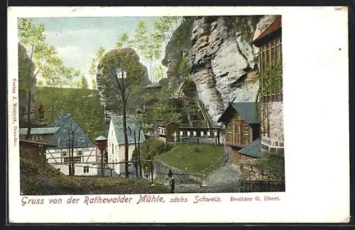 AK Rathewalde /sächs. Schweiz, Rathewalder Mühle, Besitzer G. Ebert