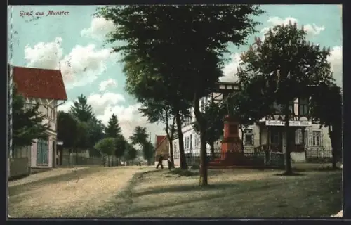 AK Munster, Strassenansicht mit Gasthaus Deutsches Haus