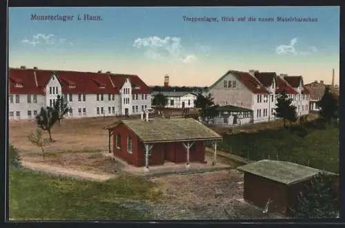 AK Munsterlager i. Hann., Truppenlager, Blick auf die neuen Massivbaracken