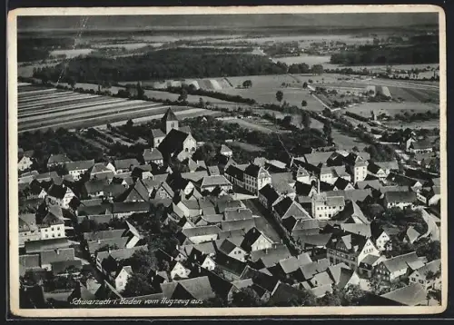 AK Schwarzach i. Baden, Ortsansicht vom Flugzeug aus