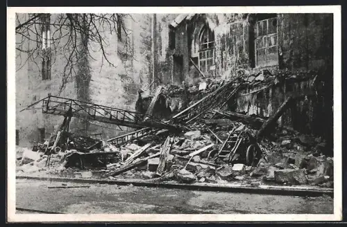 AK Stuttgart, Brandkatastrophe Altes Schloss, 21.-27. Dez. 1931, Trümmer und Zerstörung
