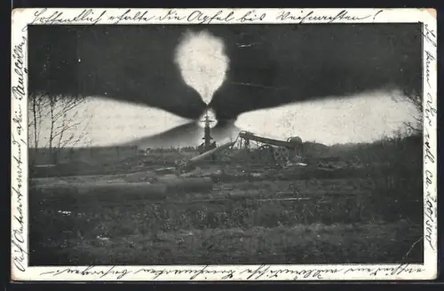 AK Hamburg-Neuengamme, Erdgasbrand bei Nacht