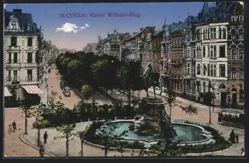 AK Köln-Riehl, Kaiser Wilhelm-Ring, Brunnen, Strassenbahn