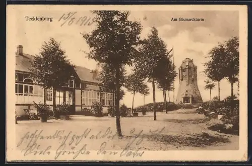 AK Tecklenburg, Bismarckturm, Restaurant Bismarckhalle, Inh. W. Meyer