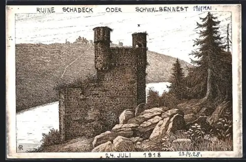 AK Neckarsteinach, Ruine Schadeck (Schwalbennest), Ansicht von der Bergseite