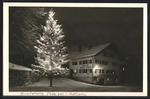 AK Hindelang, Weihnachtsbaum vor dem Rathaus