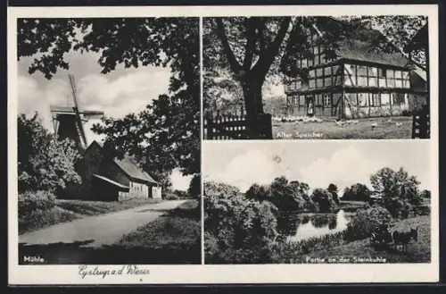 AK Eystrup a. d. Weser, Mühle, Alter Speicher, Partie an der Steinkuhle