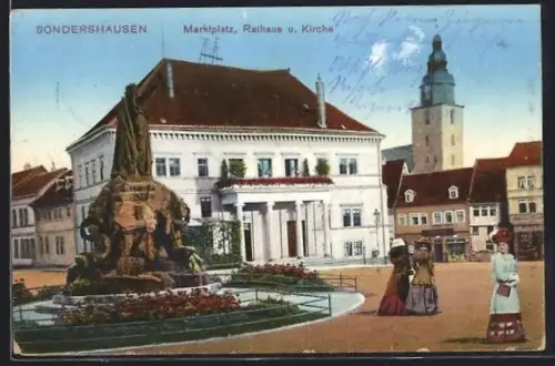 AK Sondershausen, Marktplatz, Rathaus, Kirche