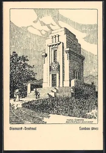 AK Landau /Pfalz, Blick auf das Bismarck-Denkmal