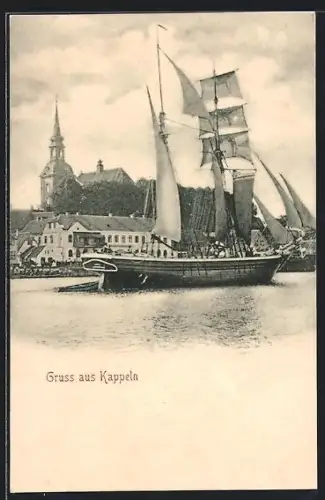AK Kappeln, Segelschiff vor der Stadt