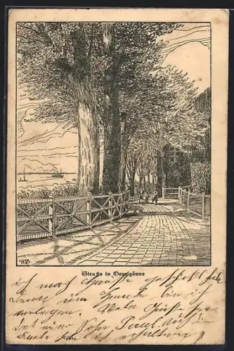 Künstler-AK Hamburg-Övelgönne, Strasse in der Nähe vom Wasser