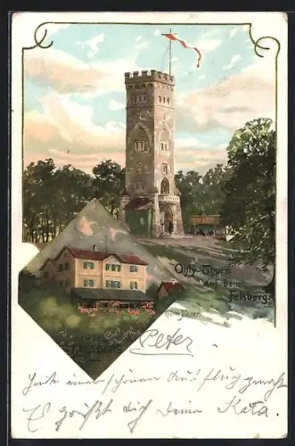 Künstler-AK Zeno Diemer: Felsberg, Ohly-Thurm, Hotel Felsberg