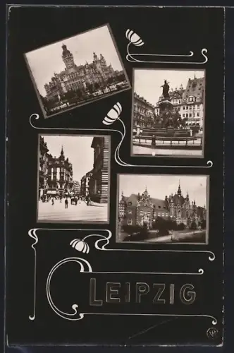 AK Leipzig, Denkmal und Strassenpartien im Passepartout