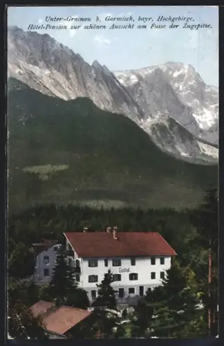 AK Unter-Grainau b. Garmisch, Hotel-Pension zur schönen Aussicht