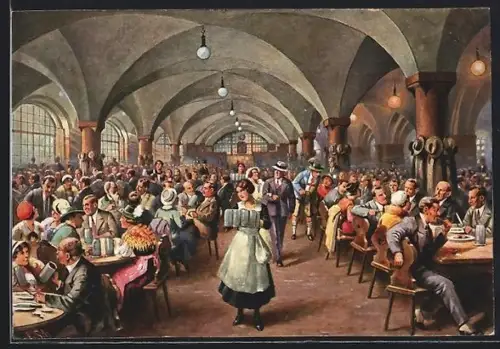 Künstler-AK München, Gasthaus Mathäser-Bräu, Bartl Rechthaler