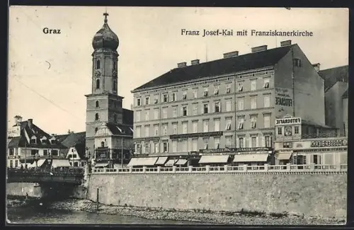 AK Graz, Franz Josef-Kai mit Franziskanerkirche