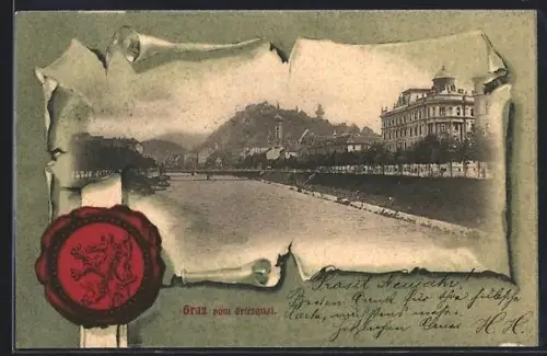 AK Graz, Blick vom Griesquai auf Mur und Uferbauten