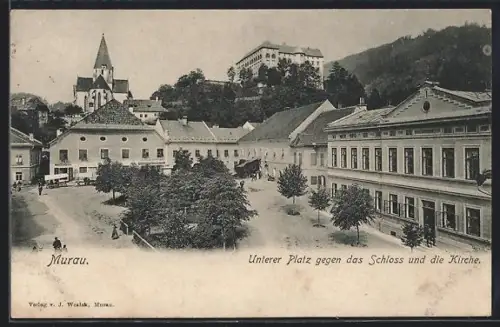 AK Murau, Unterer Platz mit Schloss und Kirche