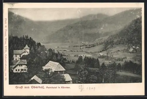 AK Oberhof /Metnitztal, Panorama mit Gehöften und Bergkulisse