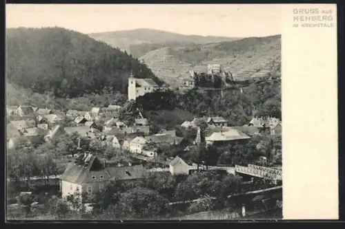 AK Rehberg im Kremstale, Panorama mit Schloss, Brücke und Kirche