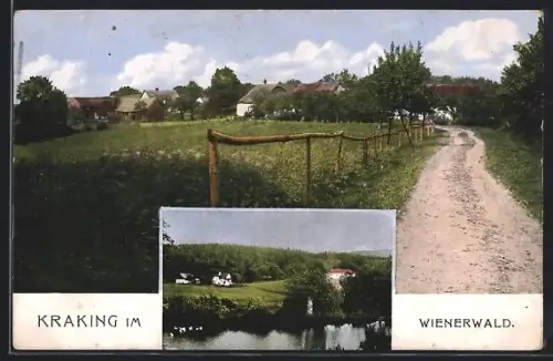 AK Sieghartskirchen, Kraking im Wienerwald, Panorama mit Landstrasse und Wiesen