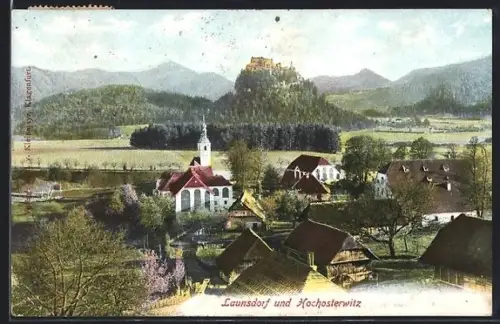 AK Launsdorf, Panorama mit Kirche und Burg Hochosterwitz
