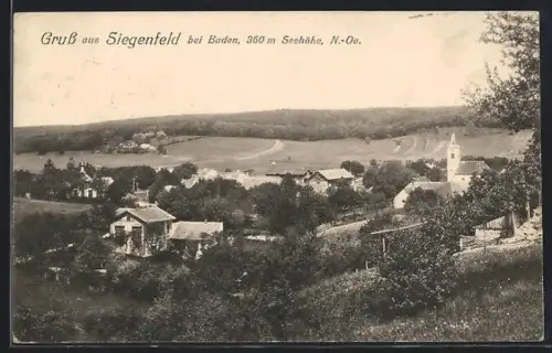 AK Heiligenkreuz /N.-Oe., Siegenfeld bei Baden, Panorama mit Ort und Kirche